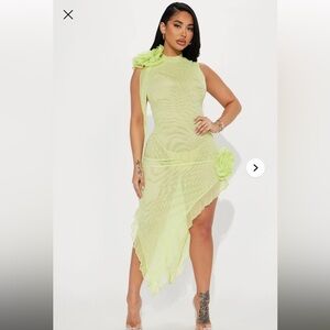 Fashion Nova Lime Green Asymmetrical Dress